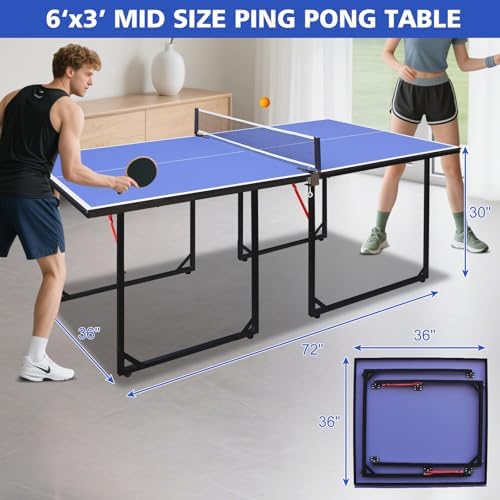 Table Tennis Table Foldable MDF Multi-Use, |5FT/6FT/9FT for Kid Teenager Adult