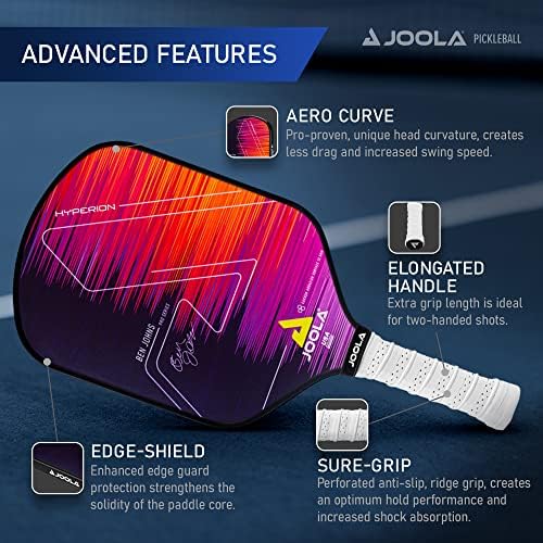 JOOLA Ben Johns Hyperion Pickleball Paddle - Carbon Fiber Surface for Increased Power and Spin - Elongated Grip Handle