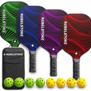 Pickleball Paddles Set of 4 with Bag - Designed in The USA, Comfort Grip Pickleball Racket for Adults, Indoor Outdoor Pi
