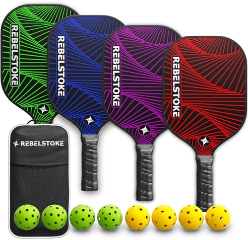 Pickleball Paddles Set of 4 with Bag - Designed in The USA, Comfort Grip Pickleball Racket for Adults, Indoor Outdoor Pi