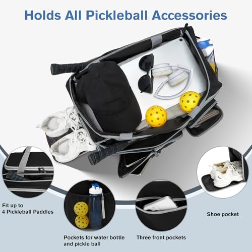 Pickleball Bag Holds 4 Paddles & Accessories, Large Pickleball Backpack with Shoe Compartment, Fence Hooks - Women & Men