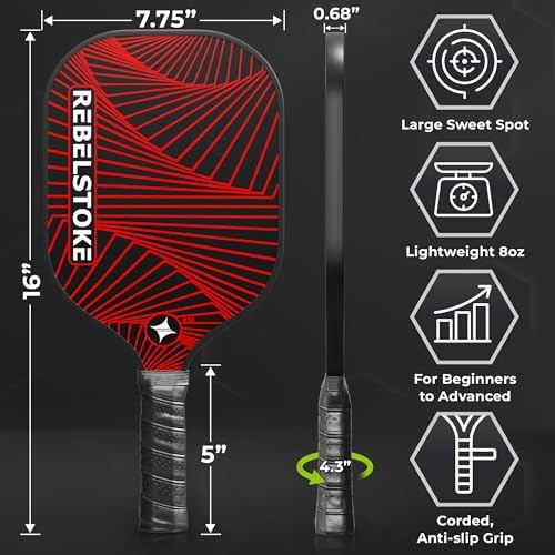 Pickleball Paddles Set of 4 with Bag - Designed in The USA, Comfort Grip Pickleball Racket for Adults, Indoor Outdoor Pi