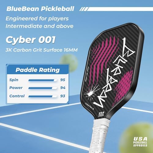 Professional Carbon Fiber Pickleball Paddle - USAPA Approved for Higher Spin & Grit, BlueBean | USAPA Approved Carbon F