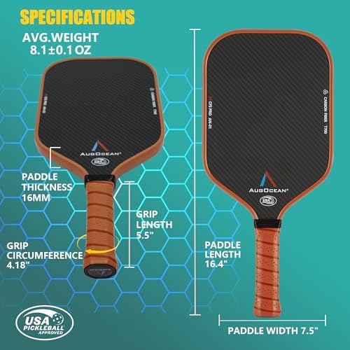 Carbon Pickleball Paddle Set Pro for Pickleball Players,High Grit and Spin 3K Raw Carbon Fiber Surface,Pickleball T700SC