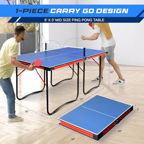 SereneLife Midsize Portable Ping Pong Table Set with Net for Home Gym - Space-Saving Design, Blue SereneLife Midsize F