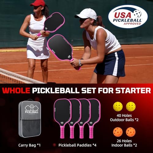 Pickleball Paddles USAPA Approved Lightweight with 4 Balls Traction and Stability California Designed Recycled Material
