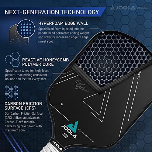 JOOLA Ben Johns Hyperion Pickleball Paddle - Carbon Fiber Surface for Increased Power and Spin - Elongated Grip Handle