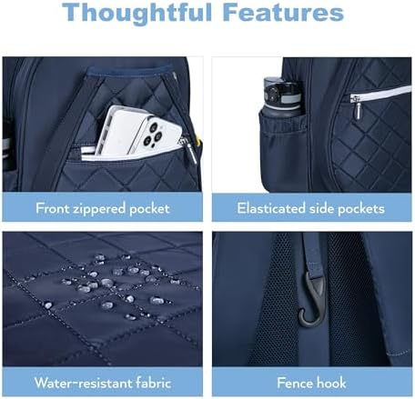 Quilted Pickleball Backpack Women Men Fits 2 to 4 Paddles WaterproofPocket Shoe Compartment