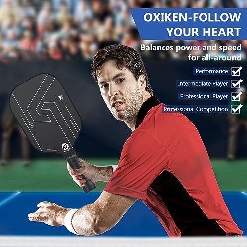 OXIKEN 10/13/16 mm Pickleball Paddles, T700 Carbon Fiber, High Grit & Spin, 5.5” Elongated Handle OXIKEN 10/13/16 mm Pi