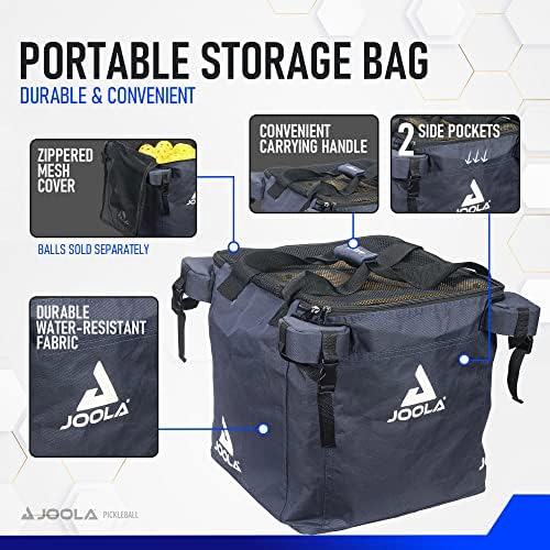 JOOLA Pickleball Ball Caddy for Practice and Pickleball Machine, Holds 100 Balls + 2 Side Pockets, Black Wheel Cart JO