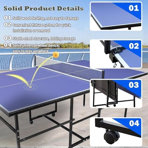 Table Tennis Table Foldable MDF Multi-Use, |5FT/6FT/9FT for Kid Teenager Adult