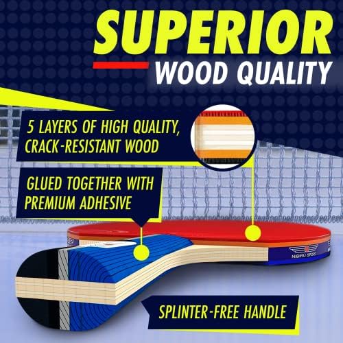 NIBIRU SPORT Professional Ping Pong Paddle Sets for Adults - 4 Player Table Tennis Paddles, Retractable Net and Carry Ba