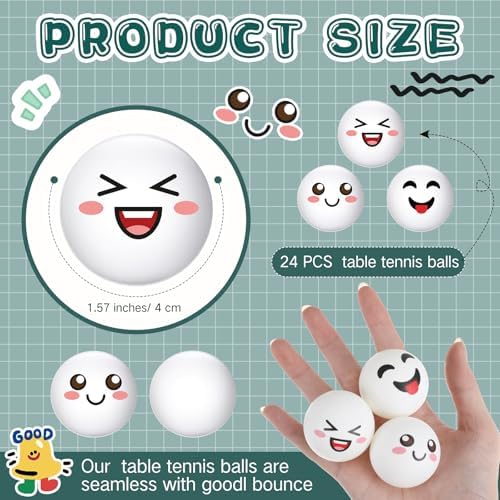 ShinyRelief 24 PCS Novelty Face Table Tennis Balls for All Golfers as Christmas Birthday Gift Fun Table Tennis Accessori
