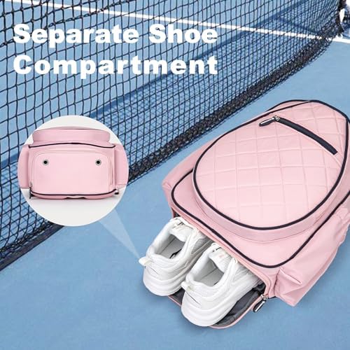 Quilted Pickleball Backpack Women Men Fits 2 to 4 Paddles WaterproofPocket Shoe Compartment