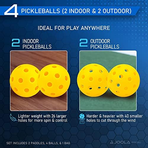 JOOLA Pickleball Paddles Set of 2 - Lightweight, Durable, Beginner-Friendly - Set Includes Balls & Bag - USAP Approved