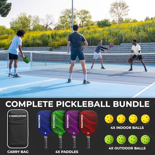 Pickleball Paddles Set of 4 with Bag - Designed in The USA, Comfort Grip Pickleball Racket for Adults, Indoor Outdoor Pi