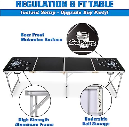 GoPong 8 Foot Portable Beer Pong Tables for Tailgate Parties and Barbecue BBQ (Black, Football, American Flag, or Custom