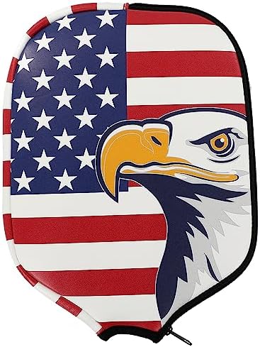 Pickleball Paddle Cover 11.8" L x 9" W American Flag Eagle PatternPU Leather Perfect for Pickleball Players Protection_f