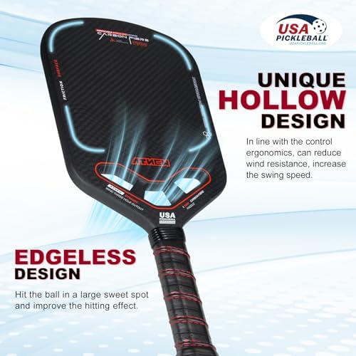3K Carbon Fiber Pickleball Paddle T700 for Competitive Players in USA APA Approved | Aerodynamic Throat Edgeless 16MM T