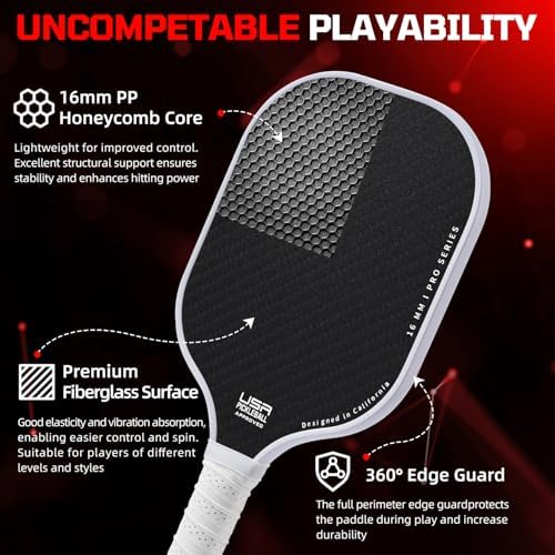 Pickleball Paddles USAPA Approved Lightweight with 4 Balls Traction and Stability California Designed Recycled Material