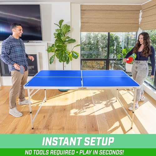 GoSports Mid-Size Table Tennis Table Set for Home & Gym - Green or Blue - 6 x 3 ft - Adjustable Height | GoSports Green
