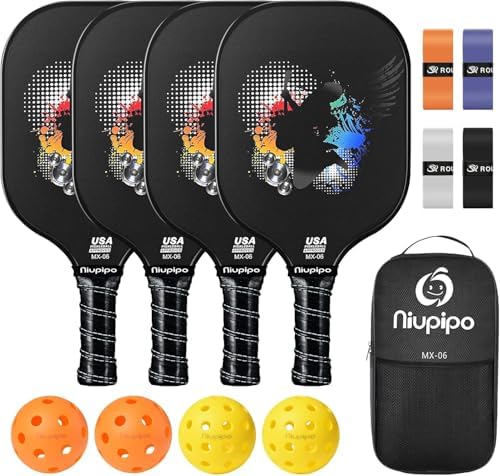 USAPA Approved Graphite Carbon Fiber Pickleball Paddles Set of 4 for Men Women, Polypropylene Honeycomb Core, Cushion |7