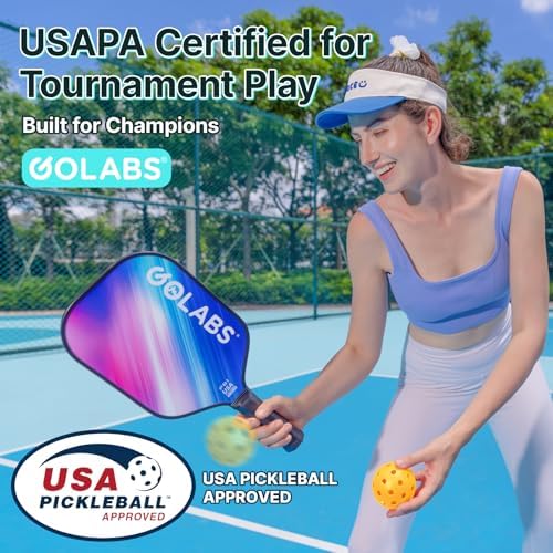 GOLABS PB1 Pickleball Paddles Set of 2 Durable Fiberglass Surface USAPA Approved 8oz Lightweight Comfort Anti-Slip Elong