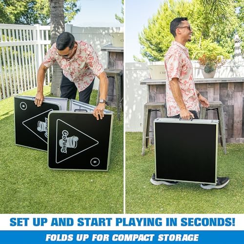 GoPong 8 Foot Portable Beer Pong Tables for Tailgate Parties and Barbecue BBQ (Black, Football, American Flag, or Custom