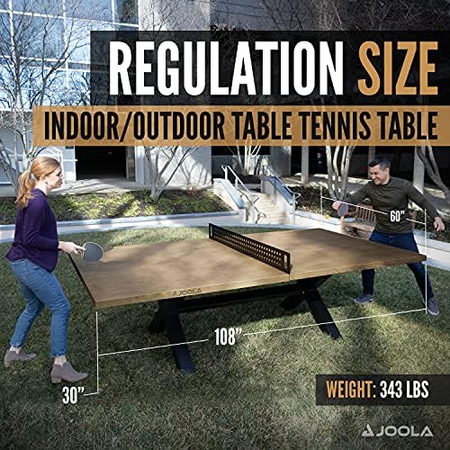 JOOLA Multi Use Outdoor Table Tennis Table - Concrete Wood Look - Indoor Outdoor - Conference Table Dining Table Include