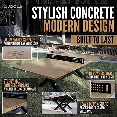 JOOLA Multi Use Outdoor Table Tennis Table - Concrete Wood Look - Indoor Outdoor - Conference Table Dining Table Include