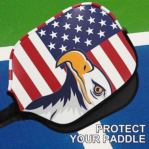 Pickleball Paddle Cover 11.8" L x 9" W American Flag Eagle PatternPU Leather Perfect for Pickleball Players Protection_f